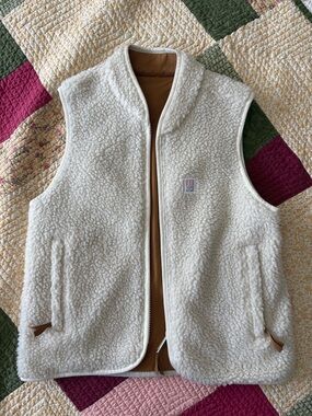 Topo Designs Cream Sherpa Teddy Vest with Tan Lining